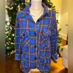 🆕💙ZENANA: ROYAL Plaid Button Up Shacket SMALL